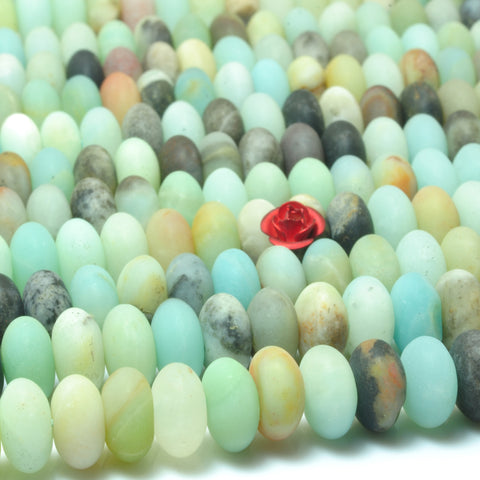 YesBeads Natural Amazonite matte rondelle loose beads gemstone wholesale jewelry making 15"