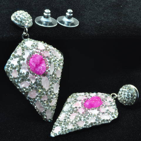 YesBeads Earrings Druzy quartz and stone chips bead CZ pave rhinestone crystal stud dangle earrings cone shape jewelry