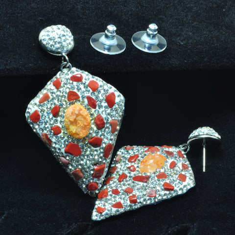 YesBeads Earrings Druzy quartz and stone chips bead CZ pave rhinestone crystal stud dangle earrings cone shape jewelry