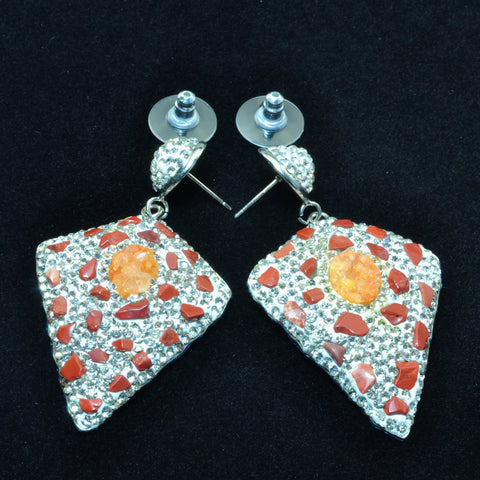 YesBeads Earrings Druzy quartz and stone chips bead CZ pave rhinestone crystal stud dangle earrings cone shape jewelry