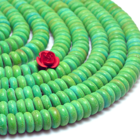 YesBeads Chinese Turquoise smooth rondelle beads wholesale green gemstone jewelry making 15"
