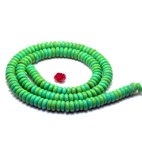 YesBeads Chinese Turquoise smooth rondelle beads wholesale green gemstone jewelry making 15"