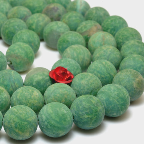 YesBeads Natural African green jade matte round loose beads wholesale gemstone jewelry making 15" strand