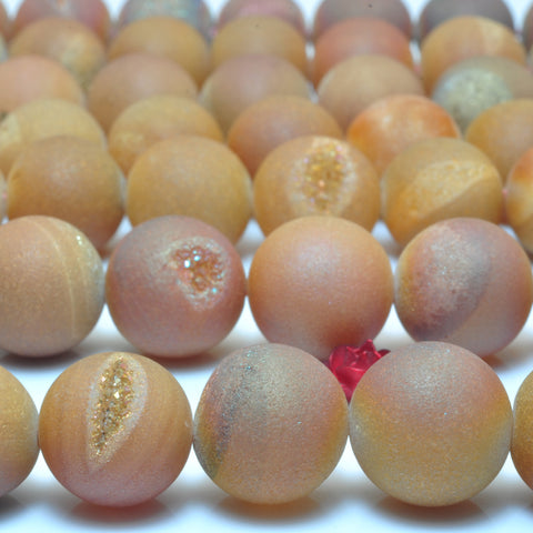 YesBeads Orange Druzy Agate titanium coated agate matte round loose beads wholesale gemstone jewelry making 15"