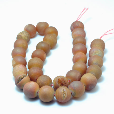 YesBeads Orange Druzy Agate titanium coated agate matte round loose beads wholesale gemstone jewelry making 15"