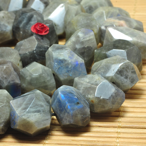 YesBeads Natural Labradorite faceted nugget chunk beads wholesale gemstone jewelry making 15.5"