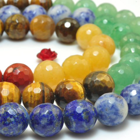 YesBeads Natural 7 Chakra stones faceted round beads wholesale gemstone jewelry making 6mm-10mm 15"