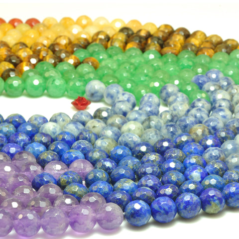 YesBeads Natural 7 Chakra stones faceted round beads wholesale gemstone jewelry making 6mm-10mm 15"