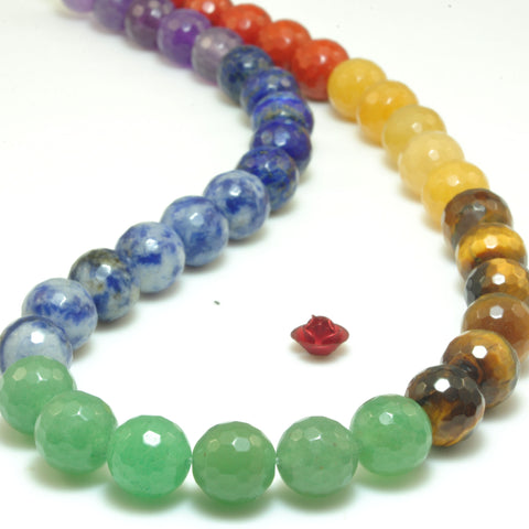 YesBeads Natural 7 Chakra stones faceted round beads wholesale gemstone jewelry making 6mm-10mm 15"