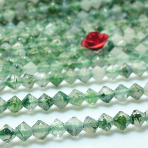 YesBeads Natural Green Moss Agate faceted disc rondelle beads gemstone wholesale jewelry making 15"