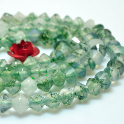 YesBeads Natural Green Moss Agate faceted disc rondelle beads gemstone wholesale jewelry making 15"