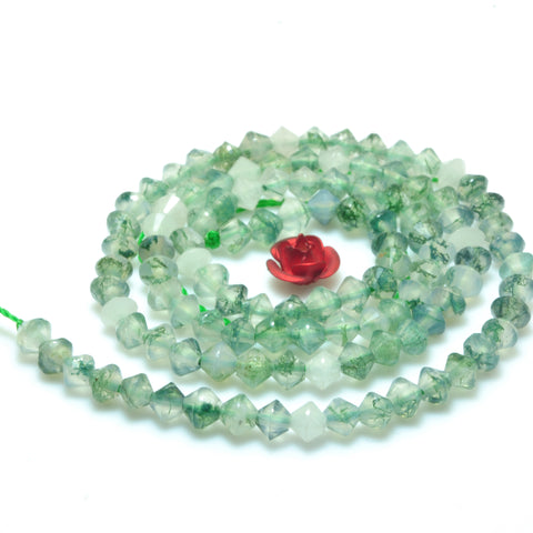 YesBeads Natural Green Moss Agate faceted disc rondelle beads gemstone wholesale jewelry making 15"