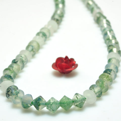 YesBeads Natural Green Moss Agate faceted disc rondelle beads gemstone wholesale jewelry making 15"