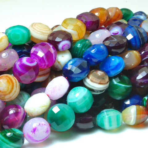 YesBeads Rainbow Banded Agate mix color gemstone faceted coin beads wholesale jewelry making 15"