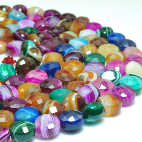 YesBeads Rainbow Banded Agate mix color gemstone faceted coin beads wholesale jewelry making 15"