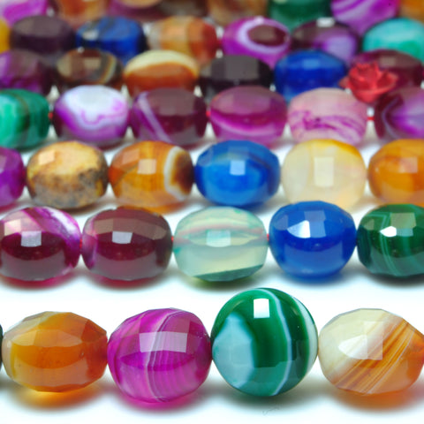 YesBeads Rainbow Banded Agate mix color gemstone faceted coin beads wholesale jewelry making 15"