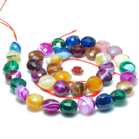 YesBeads Rainbow Banded Agate mix color gemstone faceted coin beads wholesale jewelry making 15"