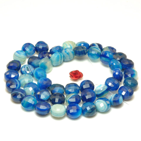 YesBeads Blue Banded Agate faceted coin beads wholesale gemstone jewelry making 15"