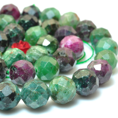YesBeads Natural Ruby Zoisite faceted round loose beads wholesale gemstone green jewelry making 15"