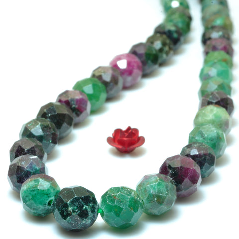 YesBeads Natural Ruby Zoisite faceted round loose beads wholesale gemstone green jewelry making 15"