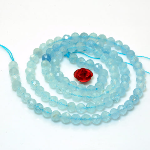 Natural Aquamarine A grade faceted round loose beads wholesale gemstone jewelry making bracelet necklace diy