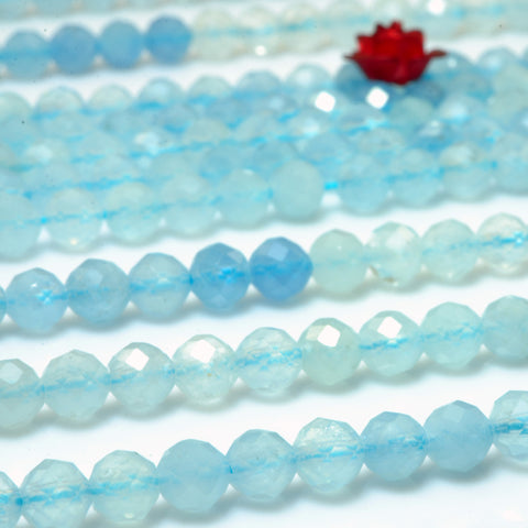 Natural Aquamarine A grade faceted round loose beads wholesale gemstone jewelry making bracelet necklace diy