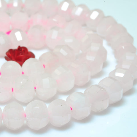 YesBeads Natural Rose Quartz faceted pumpkin rondelle beads pink gemstone wholesale jewelry 15"