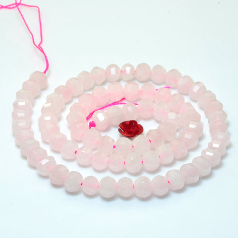 YesBeads Natural Rose Quartz faceted pumpkin rondelle beads pink gemstone wholesale jewelry 15"