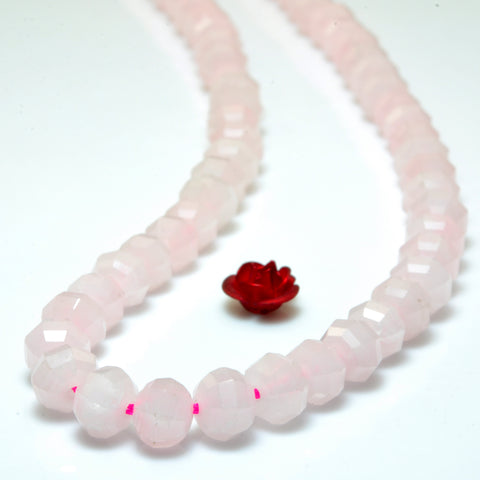 YesBeads Natural Rose Quartz faceted pumpkin rondelle beads pink gemstone wholesale jewelry 15"