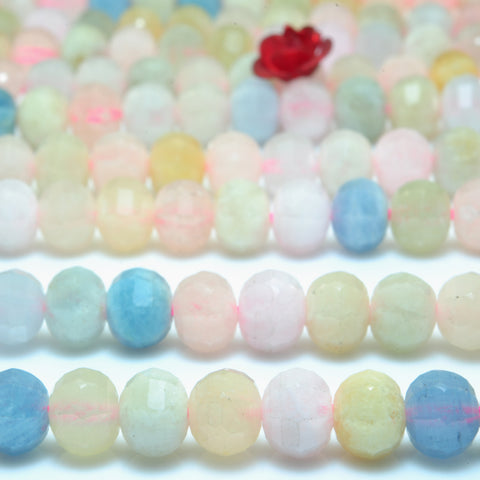 YesBeads Natural Morganite faceted pumpkin rondelle beads multi gemstone wholesale jewelry 15"