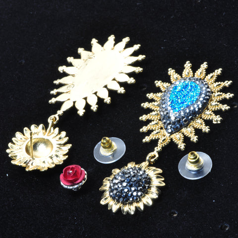 YesBeads Earrings druzy quartz pave rhinestone crystal CZ bead gold plated flower stud earrings drop jewelry gift