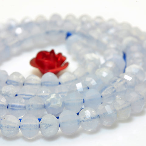 YesBeads Natural Blue Lace Agate faceted pumpkin rondelle beads gemstone wholesale jewelry making 15"