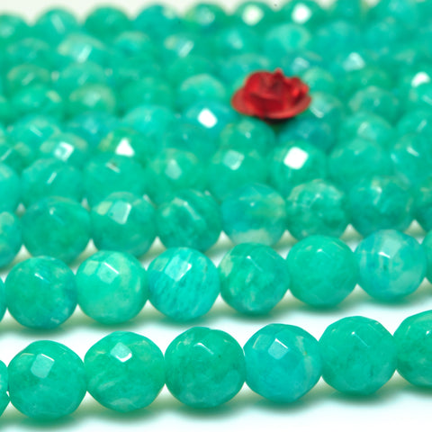 YesBeads Natural Russian Amazonite faceted round beads green gemstone wholesale jewelry making 15"
