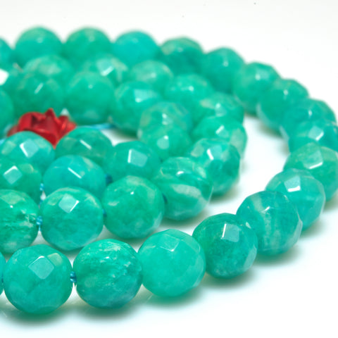 YesBeads Natural Russian Amazonite faceted round beads green gemstone wholesale jewelry making 15"
