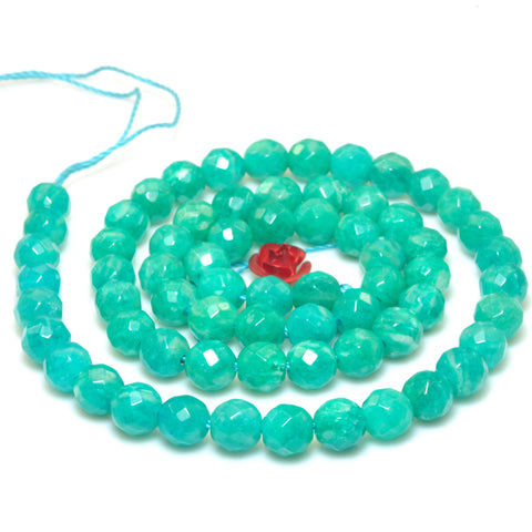 YesBeads Natural Russian Amazonite faceted round beads green gemstone wholesale jewelry making 15"