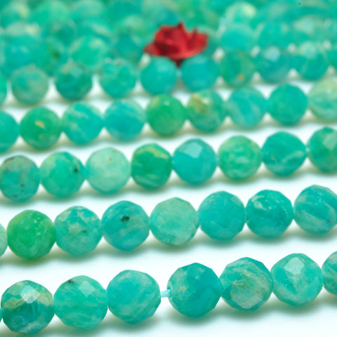 YesBeads Natural Russian Amazonite faceted round beads green gemstone wholesale jewelry making 15"