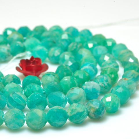 YesBeads Natural Russian Amazonite faceted round beads green gemstone wholesale jewelry making 15"