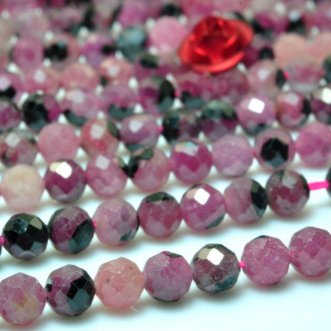 YesBeads Genuine Natural Ruby faceted round beads black red rubby gemstone wholesale jewelry making 15"