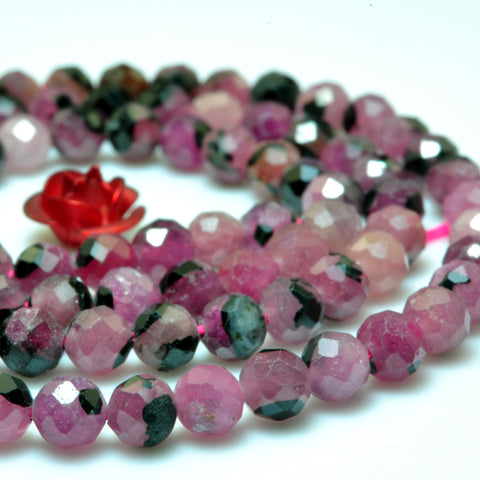 YesBeads Genuine Natural Ruby faceted round beads black red rubby gemstone wholesale jewelry making 15"