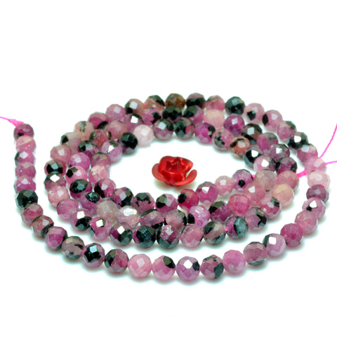 YesBeads Genuine Natural Ruby faceted round beads black red rubby gemstone wholesale jewelry making 15"