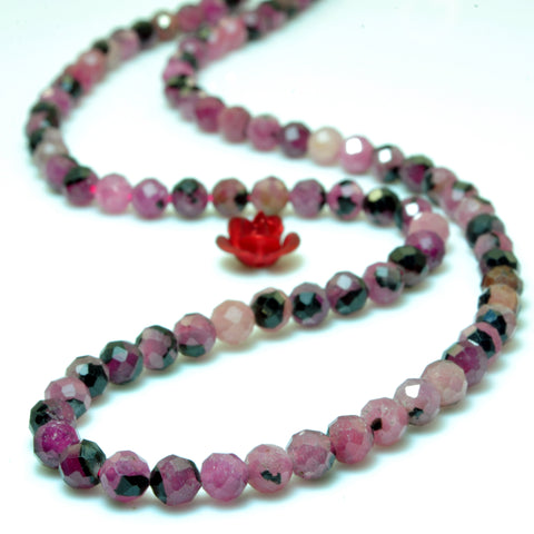YesBeads Genuine Natural Ruby faceted round beads black red rubby gemstone wholesale jewelry making 15"