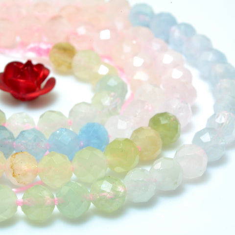 YesBeads Natural Multi Morganite stone faceted loose round beads gemstone wholesale jewelry making 15''