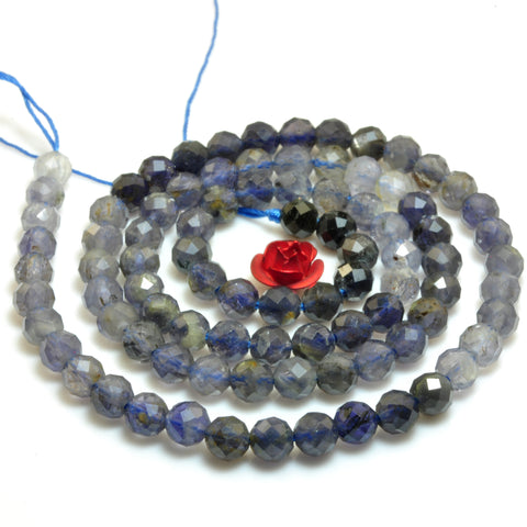 YesBeads Natural Blue Iolite faceted round beads gemstone wholesale jewelry making 15"