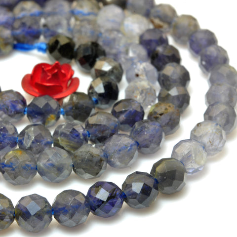 YesBeads Natural Blue Iolite faceted round beads gemstone wholesale jewelry making 15"