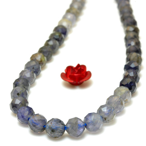 YesBeads Natural Blue Iolite faceted round beads gemstone wholesale jewelry making 15"