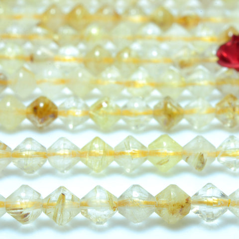 YesBeads Natural Golden Rutilated Quartz faceted disc rondelle beads yellow crystal gemstone wholesale jewelry 15"