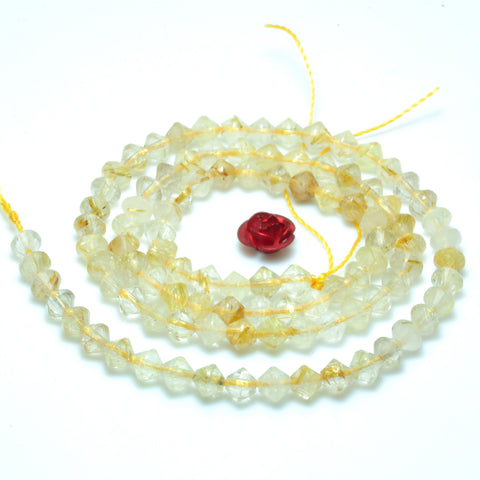 YesBeads Natural Golden Rutilated Quartz faceted disc rondelle beads yellow crystal gemstone wholesale jewelry 15"