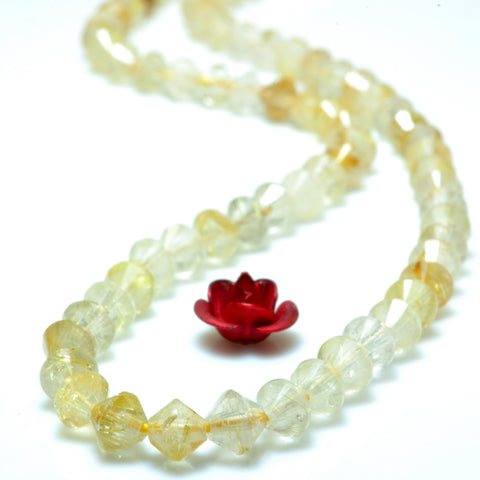 YesBeads Natural Golden Rutilated Quartz faceted disc rondelle beads yellow crystal gemstone wholesale jewelry 15"