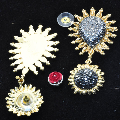 YesBeads Earrings druzy quartz pave rhinestone crystal CZ bead gold plated flower stud earrings drop jewelry gift
