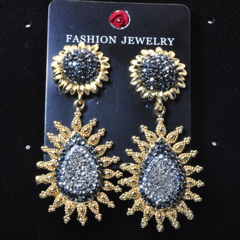 YesBeads Earrings druzy quartz pave rhinestone crystal CZ bead gold plated flower stud earrings drop jewelry gift